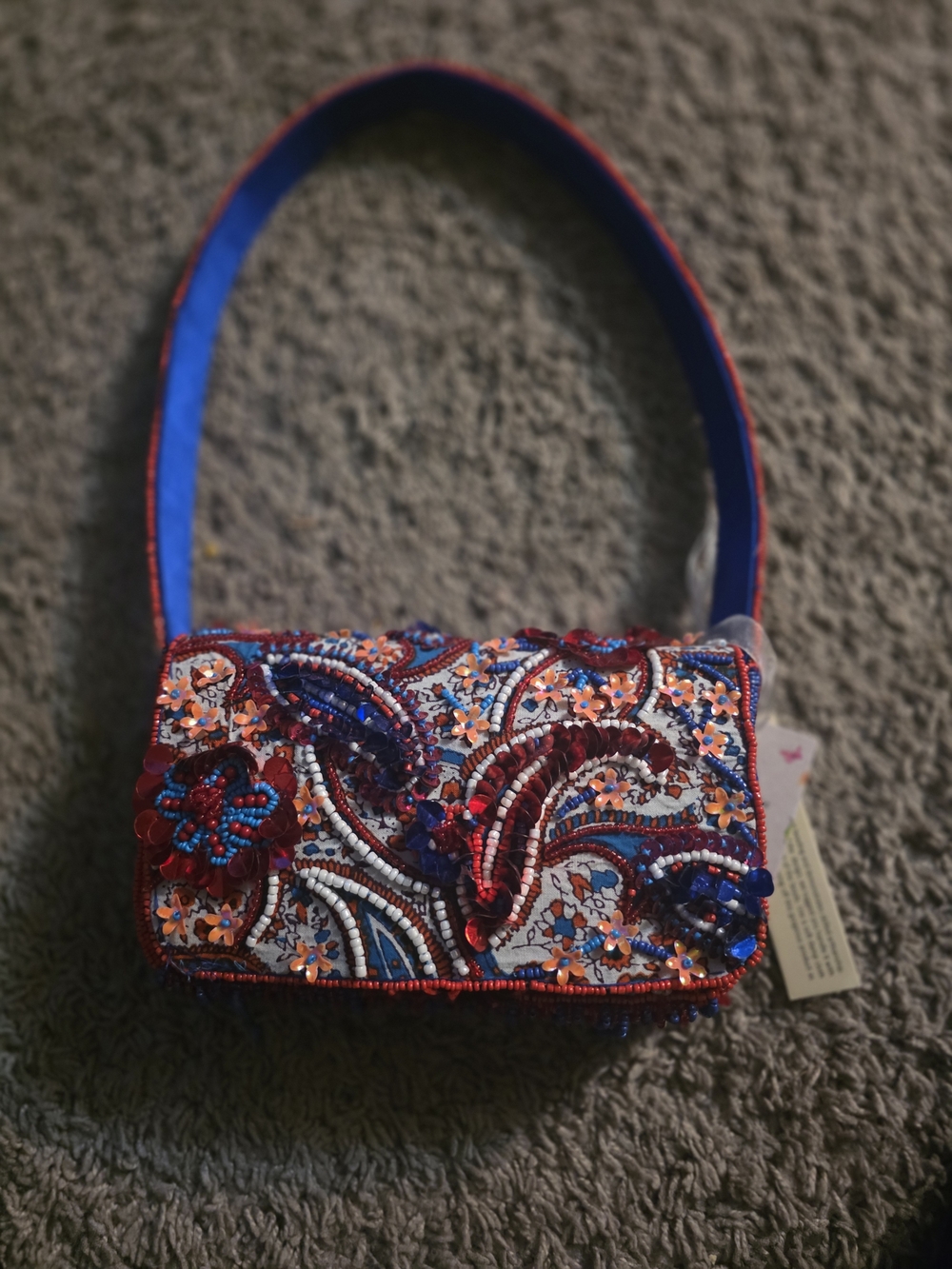 Indian Summer Beaded Floral Shoulder Bag - Red & Blue